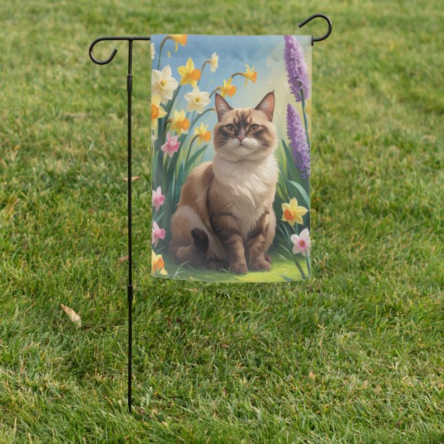 Abyssinian Cat Spring Flowers Painting Garden Flag (In SItu)