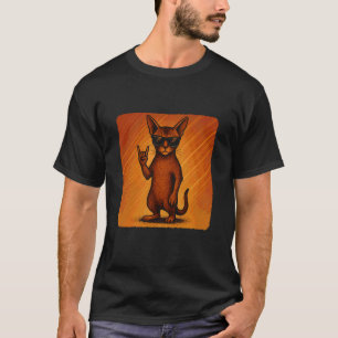 Abyssinian Cat Sunglasses Rock Music Funny Retro T-Shirt