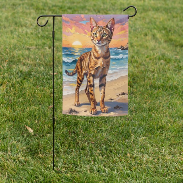 Abyssinian Cat Sunset Beach Art Garden Flag (In SItu)