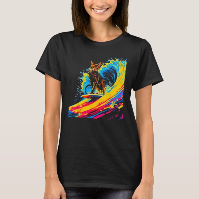 Abyssinian Cat Surfing T-Shirt (Front)