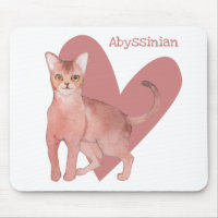 Abyssinian Cat Watercolor Kitty Pink Heart Mouse P