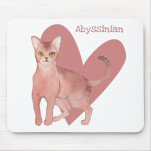 Abyssinian Cat Watercolor Kitty Pink Heart Mouse P Pad