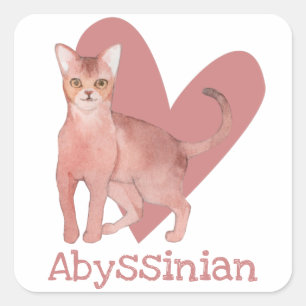 Abyssinian Cat Watercolor Kitty Pink Heart Square Sticker