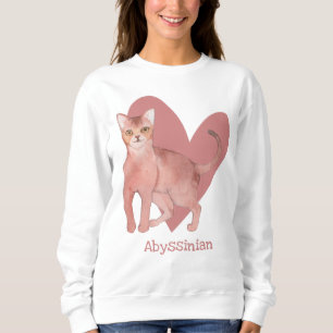 Abyssinian Cat Watercolor Kitty Pink Heart Sweatshirt