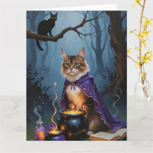 Abyssinian Cat  Whimsical Halloween Painting  Card