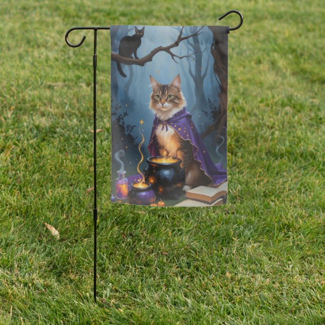 Abyssinian Cat  Whimsical Halloween Painting  Garden Flag (In SItu)