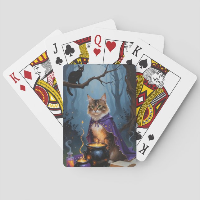 Abyssinian Cat  Whimsical Halloween Painting  Poker Cards (Back)