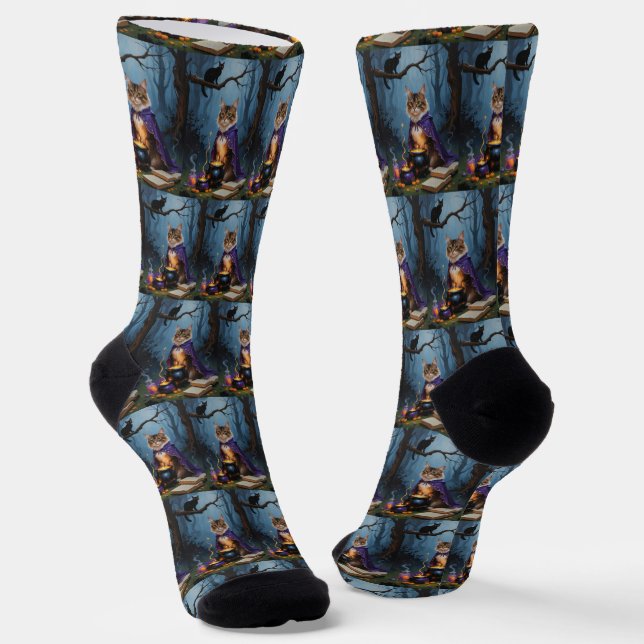 Abyssinian Cat  Whimsical Halloween Painting  Socks (Angled)