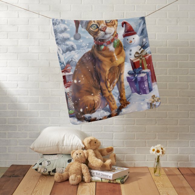 Abyssinian Cat Winter Wonderland Christmas Joy  Baby Blanket (In Situ)