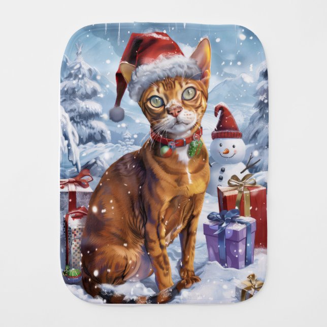 Abyssinian Cat Winter Wonderland Christmas Joy  Baby Burp Cloth (Front)
