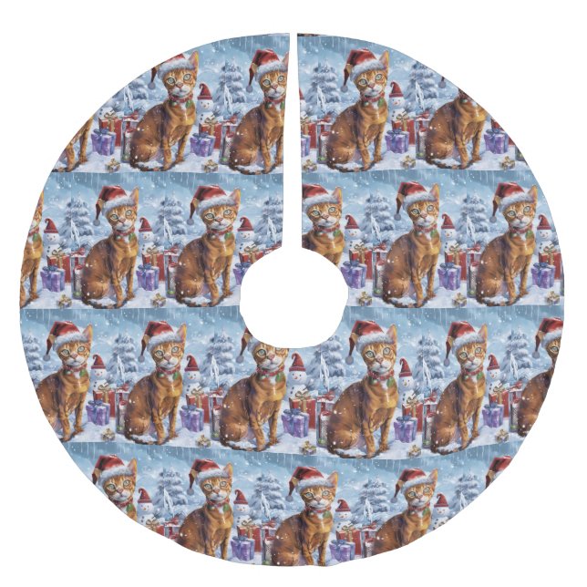 Abyssinian Cat Winter Wonderland Christmas Joy  Brushed Polyester Tree Skirt (Front)