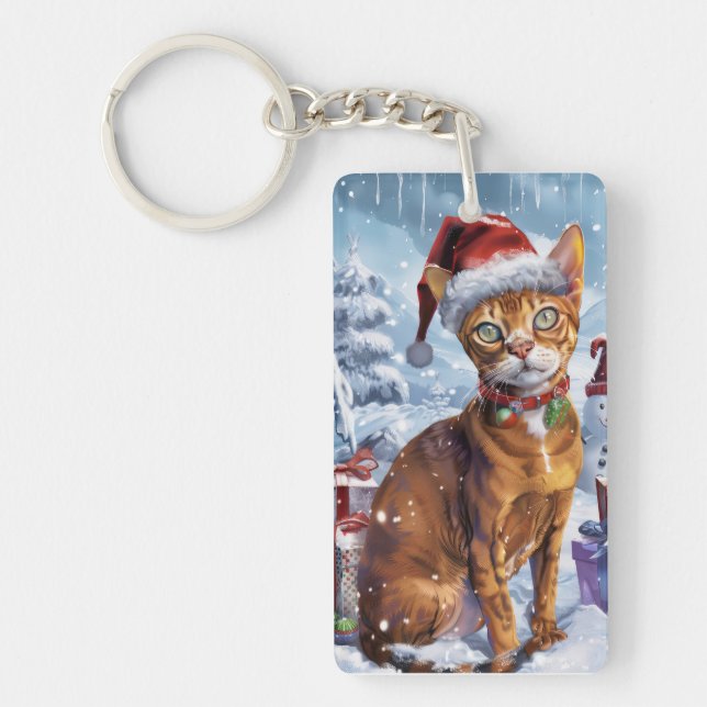 Abyssinian Cat Winter Wonderland Christmas Joy  Keychain (Front)