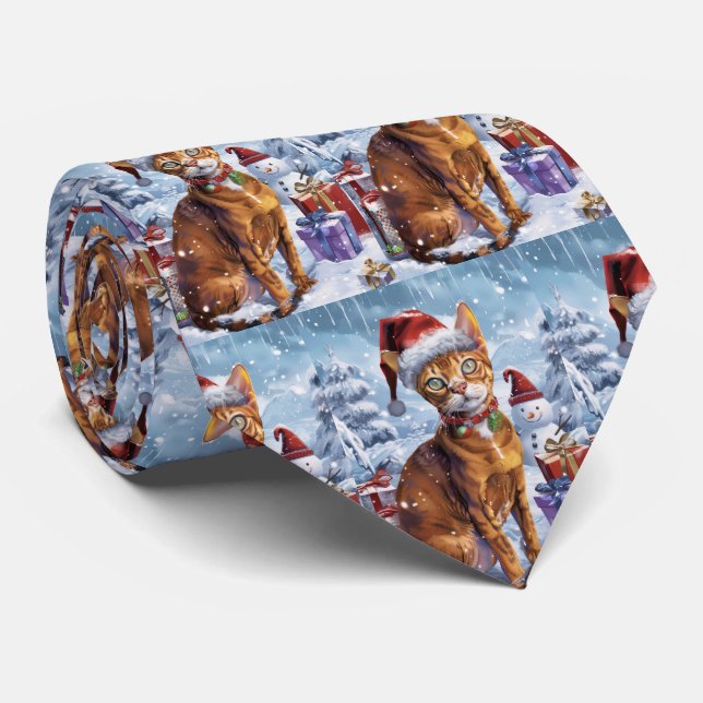 Abyssinian Cat Winter Wonderland Christmas Joy  Neck Tie (Rolled)