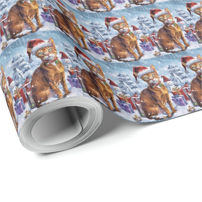Abyssinian Cat Winter Wonderland Christmas Joy  Wrapping Paper (Roll Corner)