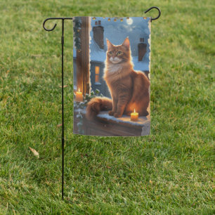 Abyssinian Cat With Christmas Lights Holiday Garden Flag