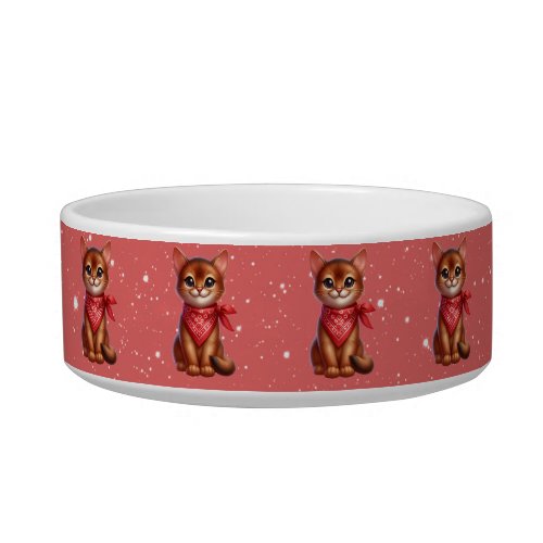 Abyssinian Cat With Red Bandana Bowl