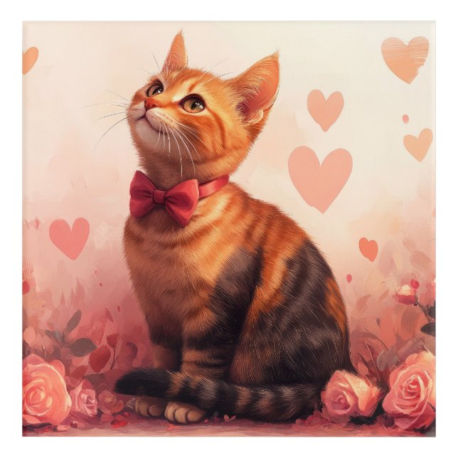 Abyssinian Cat with Roses - Valentine's Day Acrylic Print (Front)
