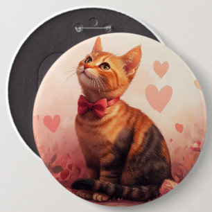 Abyssinian Cat with Roses - Valentine's Day  Button