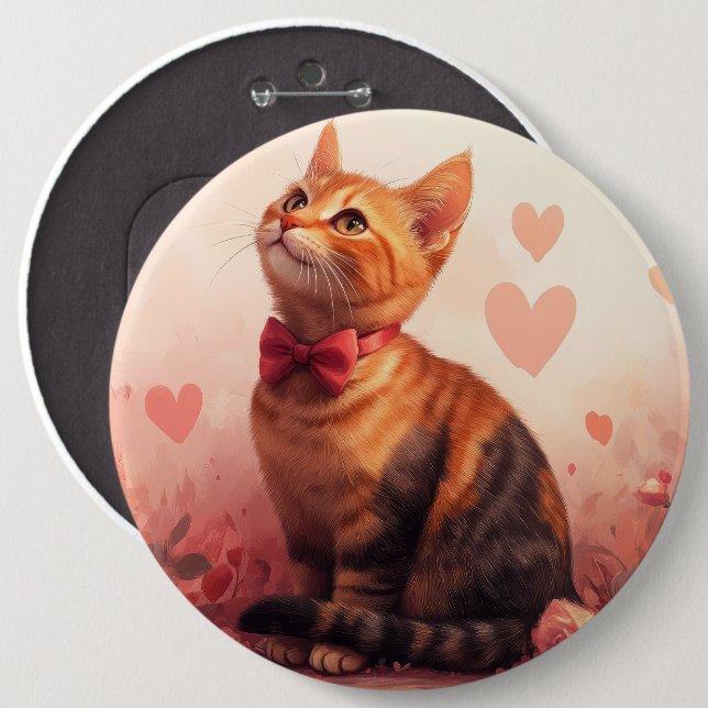 Abyssinian Cat with Roses - Valentine's Day  Button (Front & Back)