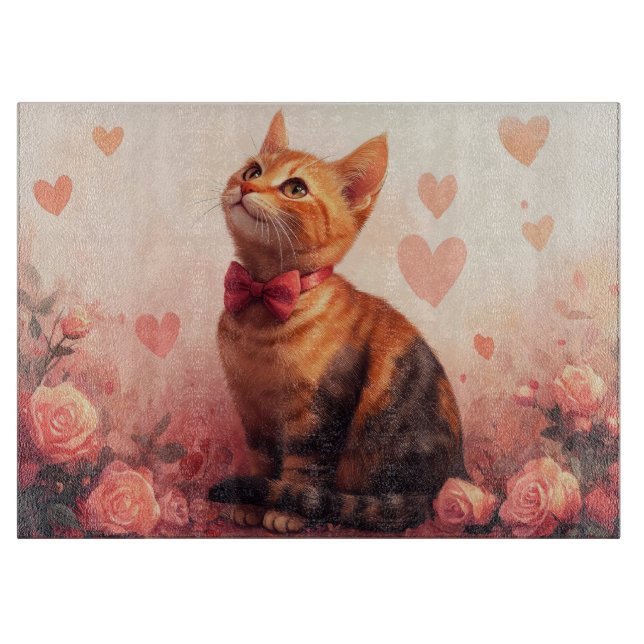 Abyssinian Cat with Roses - Valentine's Day  Cutting Board (Front)