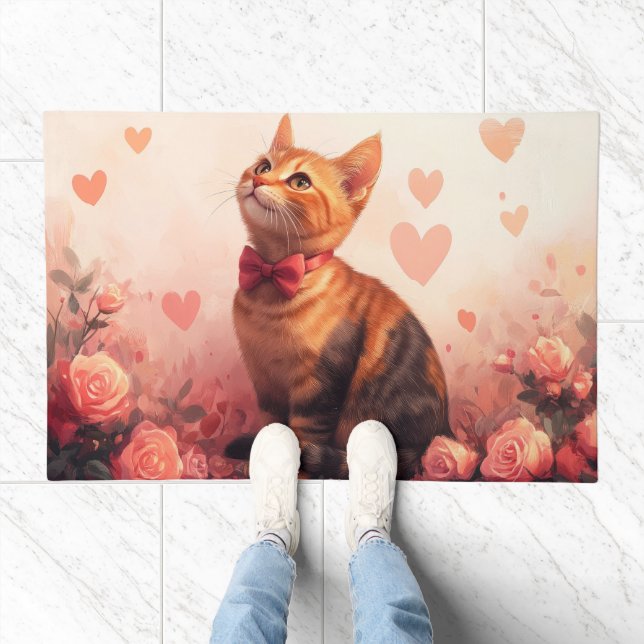 Abyssinian Cat with Roses - Valentine's Day Doormat (Indoor)