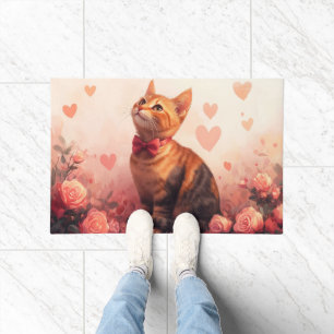 Abyssinian Cat with Roses - Valentine's Day Doormat