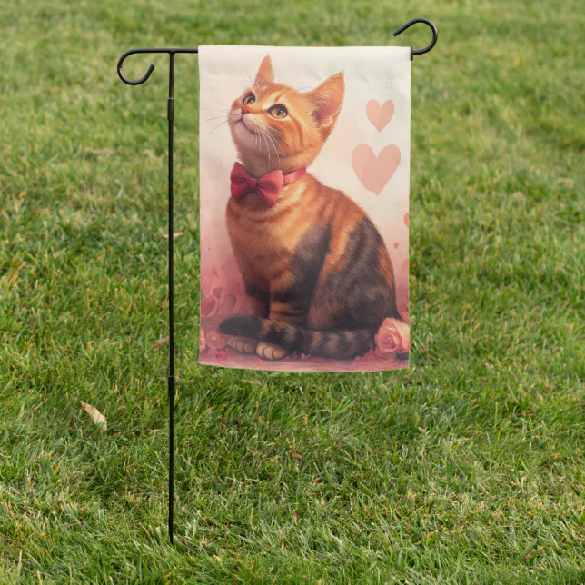 Abyssinian Cat with Roses - Valentine's Day Garden Flag | Zazzle