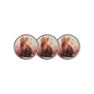 Abyssinian Cat with Roses - Valentine's Day Golf Ball Marker
