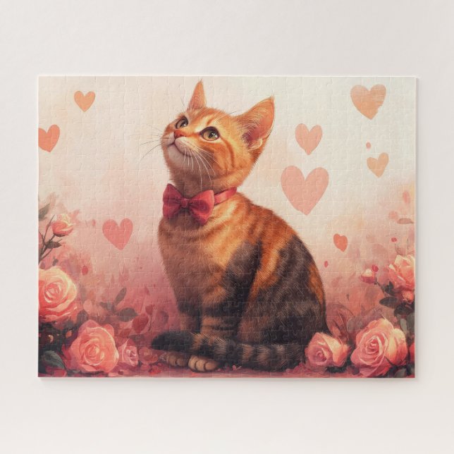 Abyssinian Cat with Roses - Valentine's Day Jigsaw Puzzle (Horizontal)