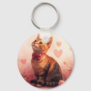 Abyssinian Cat with Roses - Valentine's Day  Keychain