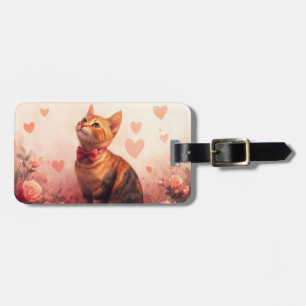 Abyssinian Cat with Roses - Valentine's Day Luggage Tag