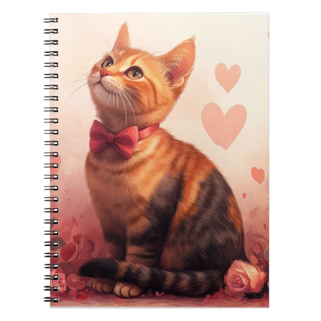 Abyssinian Cat with Roses - Valentine's Day Notebook (Front)
