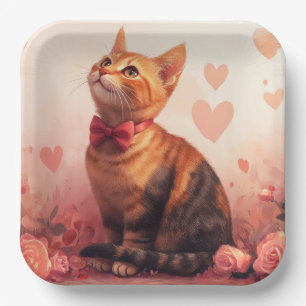 Abyssinian Cat with Roses - Valentine's Day  Paper Plates