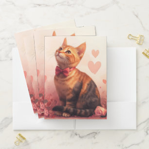 Abyssinian Cat with Roses - Valentine's Day  Pocket Folder