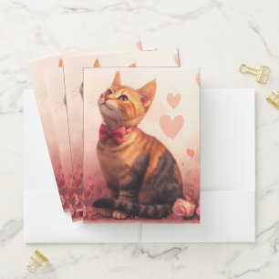 Abyssinian Cat with Roses - Valentine's Day Pocket Folder