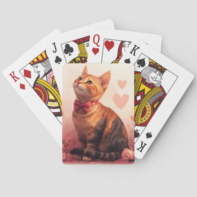 Abyssinian Cat with Roses - Valentine's Day  Poker Cards (Back)