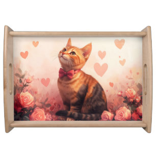Abyssinian Cat with Roses - Valentine's Day Serving Tray