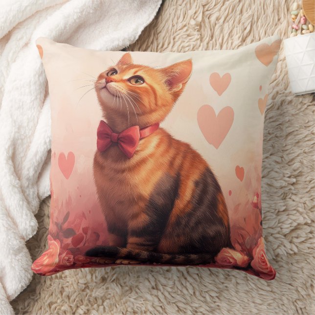 Abyssinian Cat with Roses - Valentine's Day  Throw Pillow (Blanket)