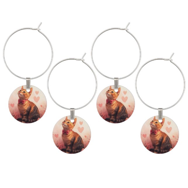 Abyssinian Cat with Roses - Valentine's Day  Wine Charm (Staggered)