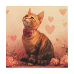 Abyssinian Cat with Roses - Valentine's Day Wood Wall Art