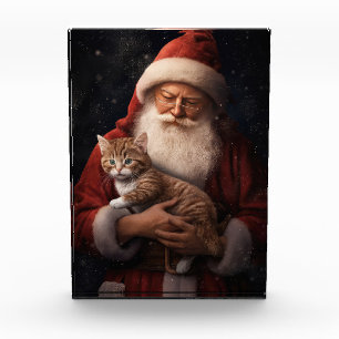 Abyssinian Cat with Santa Claus Festive Christmas Acrylic Award