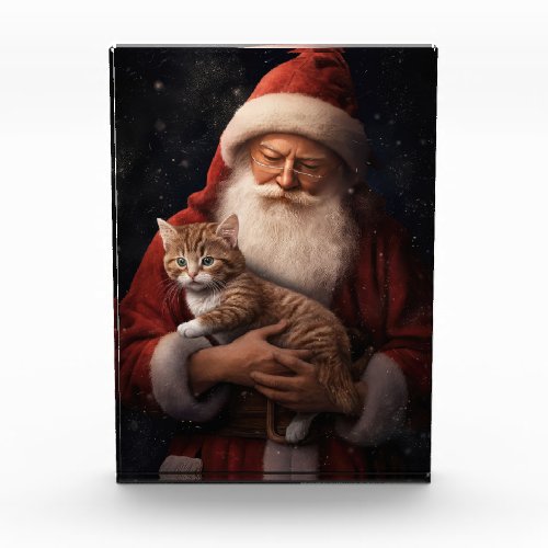 Abyssinian Cat with Santa Claus Festive Christmas  Acrylic Award