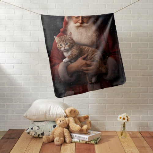 Abyssinian Cat with Santa Claus Festive Christmas  Baby Blanket