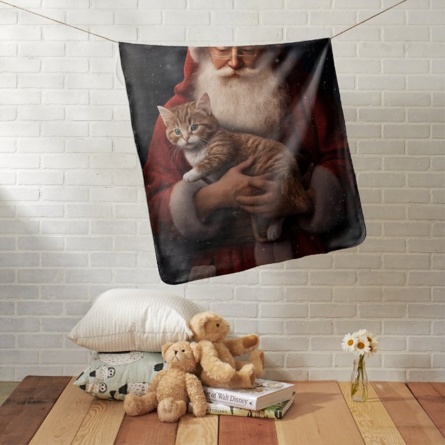 Abyssinian Cat with Santa Claus Festive Christmas  Baby Blanket (In Situ)