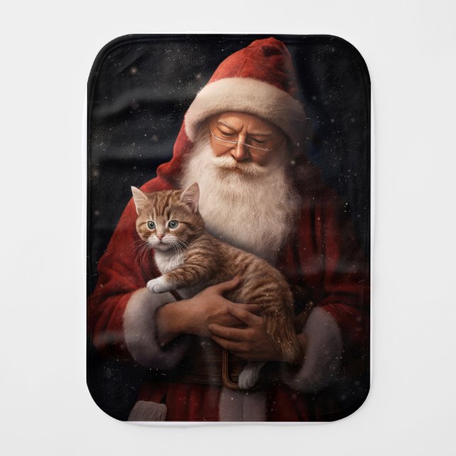 Abyssinian Cat with Santa Claus Festive Christmas  Baby Burp Cloth (Front)