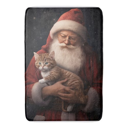 Abyssinian Cat with Santa Claus Festive Christmas  Bath Mat