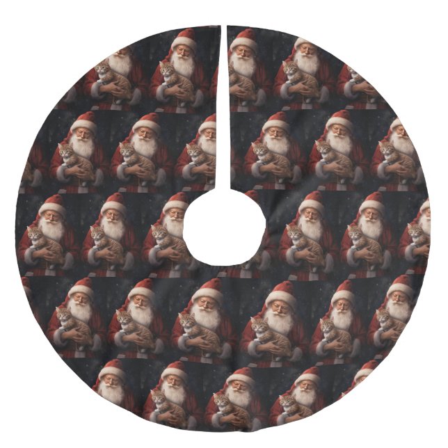 Abyssinian Cat with Santa Claus Festive Christmas  Brushed Polyester Tree Skirt (Front)