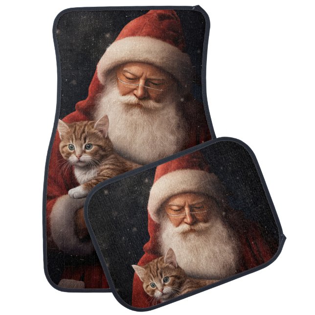 Abyssinian Cat with Santa Claus Festive Christmas  Car Floor Mat (Set)