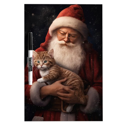 Abyssinian Cat with Santa Claus Festive Christmas  Dry Erase Board