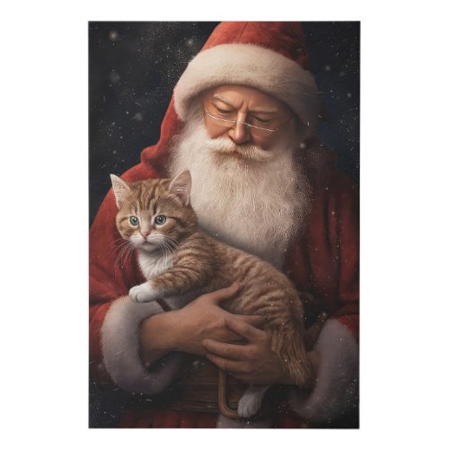 Abyssinian Cat with Santa Claus Festive Christmas  Faux Canvas Print